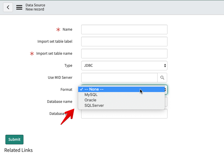 Adding support for additional Database Server types in ServiceNow imports