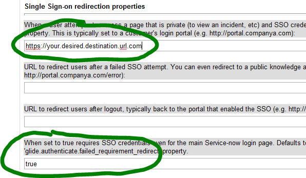 Single Sign On Redirection Properties